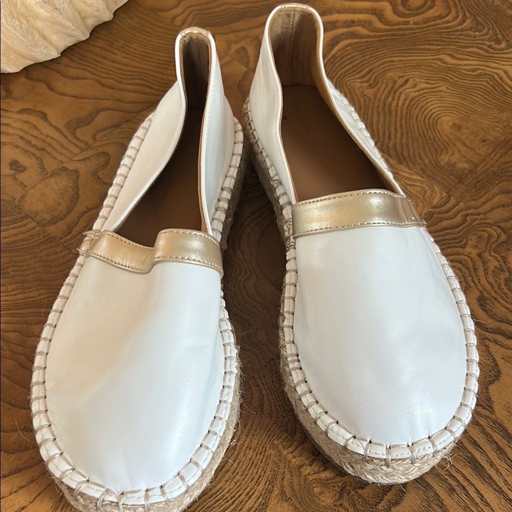 Women's White and Gold Slip-On Shoes